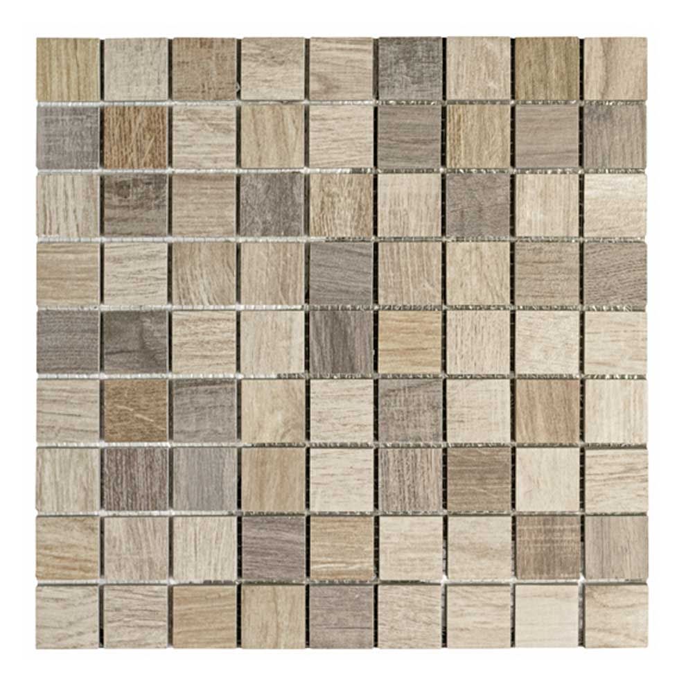 Mosaico WOOD-1 3x3 marrone/beige Feinsteinzeugmosaik