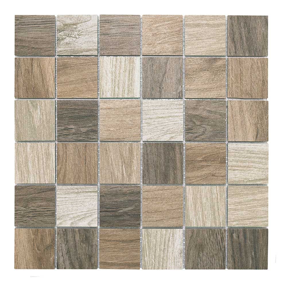 Mosaico WOOD-1 4,8x4,8 marrone/beige  Feinsteinzeugmosaik